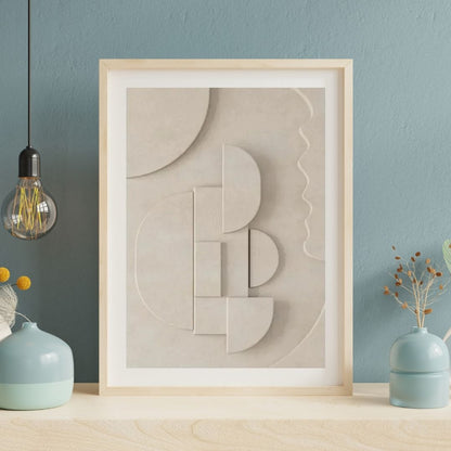 Abstract Geometric 3D Effect Beige Wabi Sabi Wall Art Canvas Prints For Modern Scandinavian Living Room Wall Decor