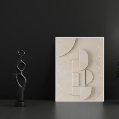 Abstract Geometric 3D Effect Beige Wabi Sabi Wall Art Canvas Prints For Modern Scandinavian Living Room Wall Decor