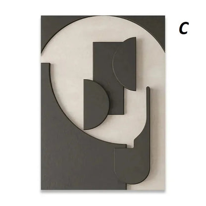 Abstract Geometric 3D Effect Beige Wabi Sabi Wall Art Canvas Prints For Modern Scandinavian Living Room Wall Decor