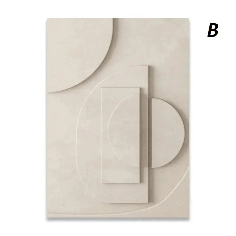 Abstract Geometric 3D Effect Beige Wabi Sabi Wall Art Canvas Prints For Modern Scandinavian Living Room Wall Decor