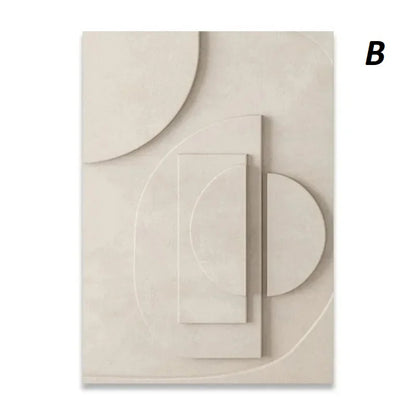 Abstract Geometric 3D Effect Beige Wabi Sabi Wall Art Canvas Prints For Modern Scandinavian Living Room Wall Decor