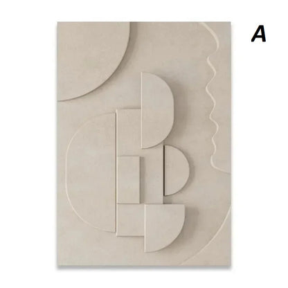 Abstract Geometric 3D Effect Beige Wabi Sabi Wall Art Canvas Prints For Modern Scandinavian Living Room Wall Decor