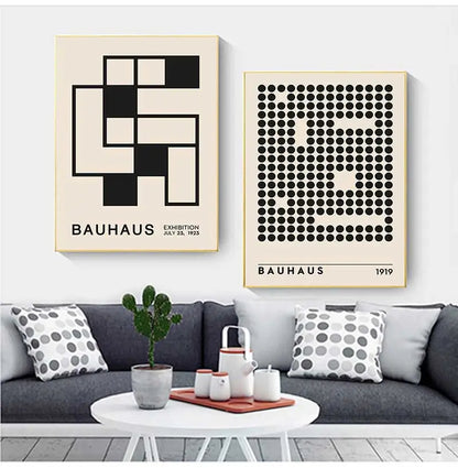 Abstract Geometric Bauhaus Black and White Wall Art Canvas Print Modern Minimalist Poster for Home Office Decor