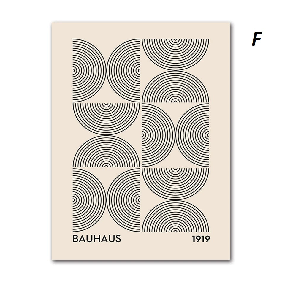Abstract Geometric Bauhaus Black and White Wall Art Canvas Print Modern Minimalist Poster for Home Office Decor