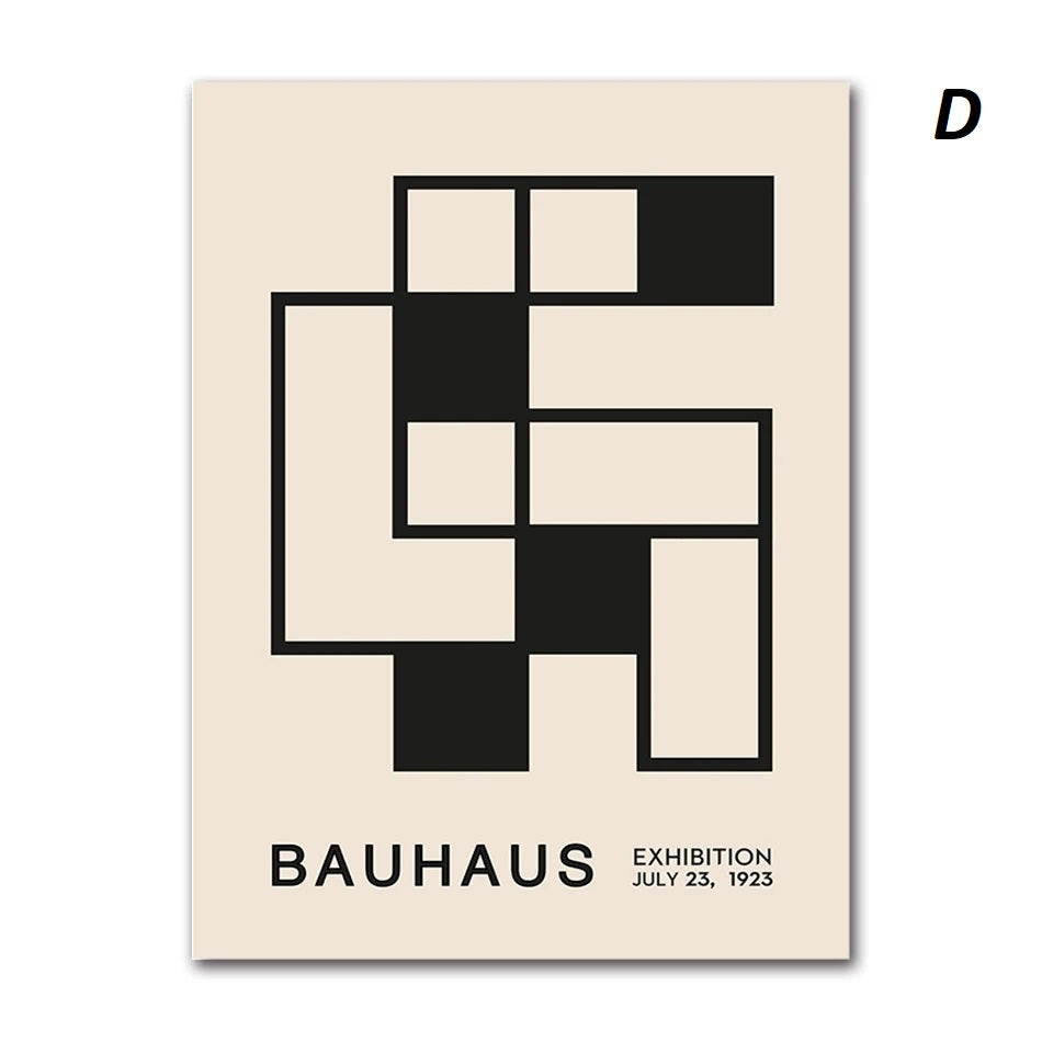 Abstract Geometric Bauhaus Black and White Wall Art Canvas Print Modern Minimalist Poster for Home Office Decor