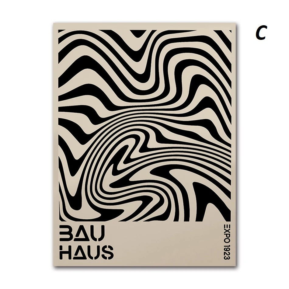 Abstract Geometric Bauhaus Black and White Wall Art Canvas Print Modern Minimalist Poster for Home Office Decor