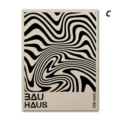Abstract Geometric Bauhaus Black and White Wall Art Canvas Print Modern Minimalist Poster for Home Office Decor