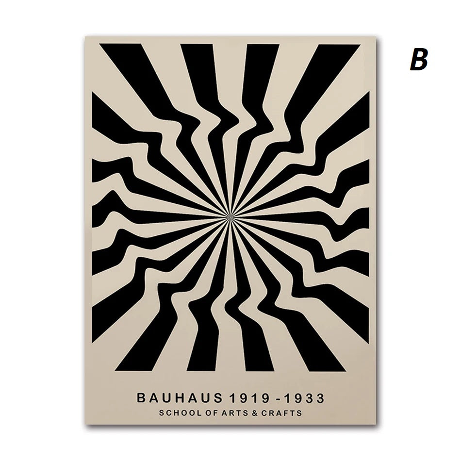 Abstract Geometric Bauhaus Black and White Wall Art Canvas Print Modern Minimalist Poster for Home Office Decor