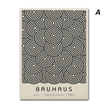 Abstract Geometric Bauhaus Black and White Wall Art Canvas Print Modern Minimalist Poster for Home Office Decor
