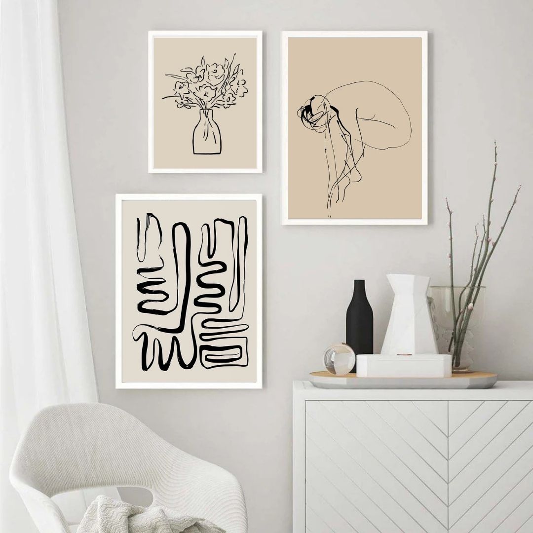 Abstract Line Vase Girl Retro Wabi-Sabi Wall Art Canvas Print Modern Beige Poster For Living Room Bedroom Home Decor
