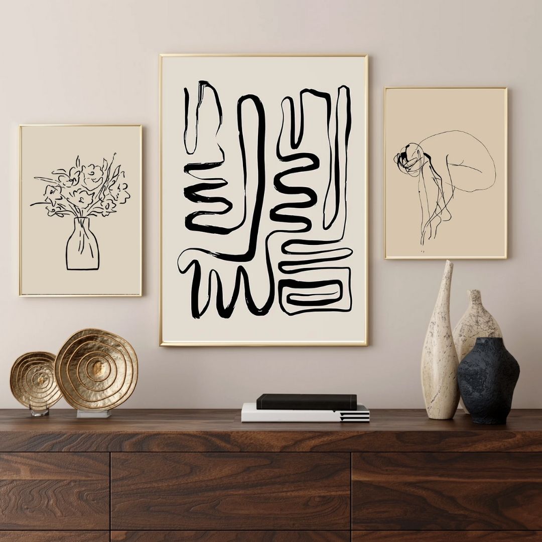 Abstract Line Vase Girl Retro Wabi-Sabi Wall Art Canvas Print Modern Beige Poster For Living Room Bedroom Home Decor