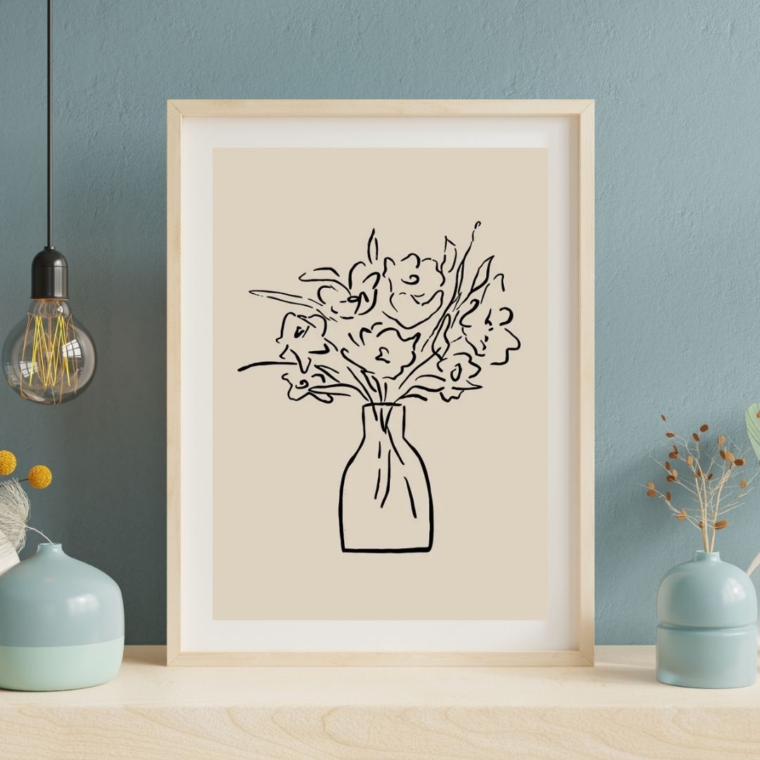 Abstract Line Vase Girl Retro Wabi-Sabi Wall Art Canvas Print Modern Beige Poster For Living Room Bedroom Home Decor