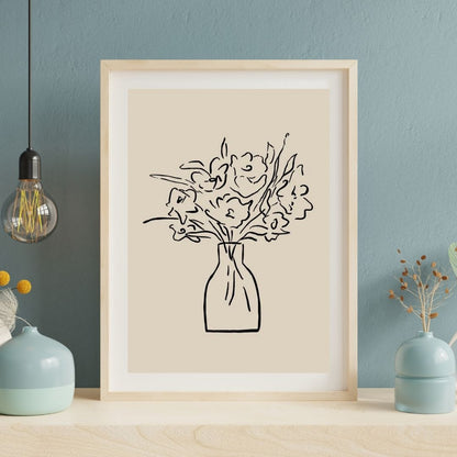 Abstract Line Vase Girl Retro Wabi-Sabi Wall Art Canvas Print Modern Beige Poster For Living Room Bedroom Home Decor