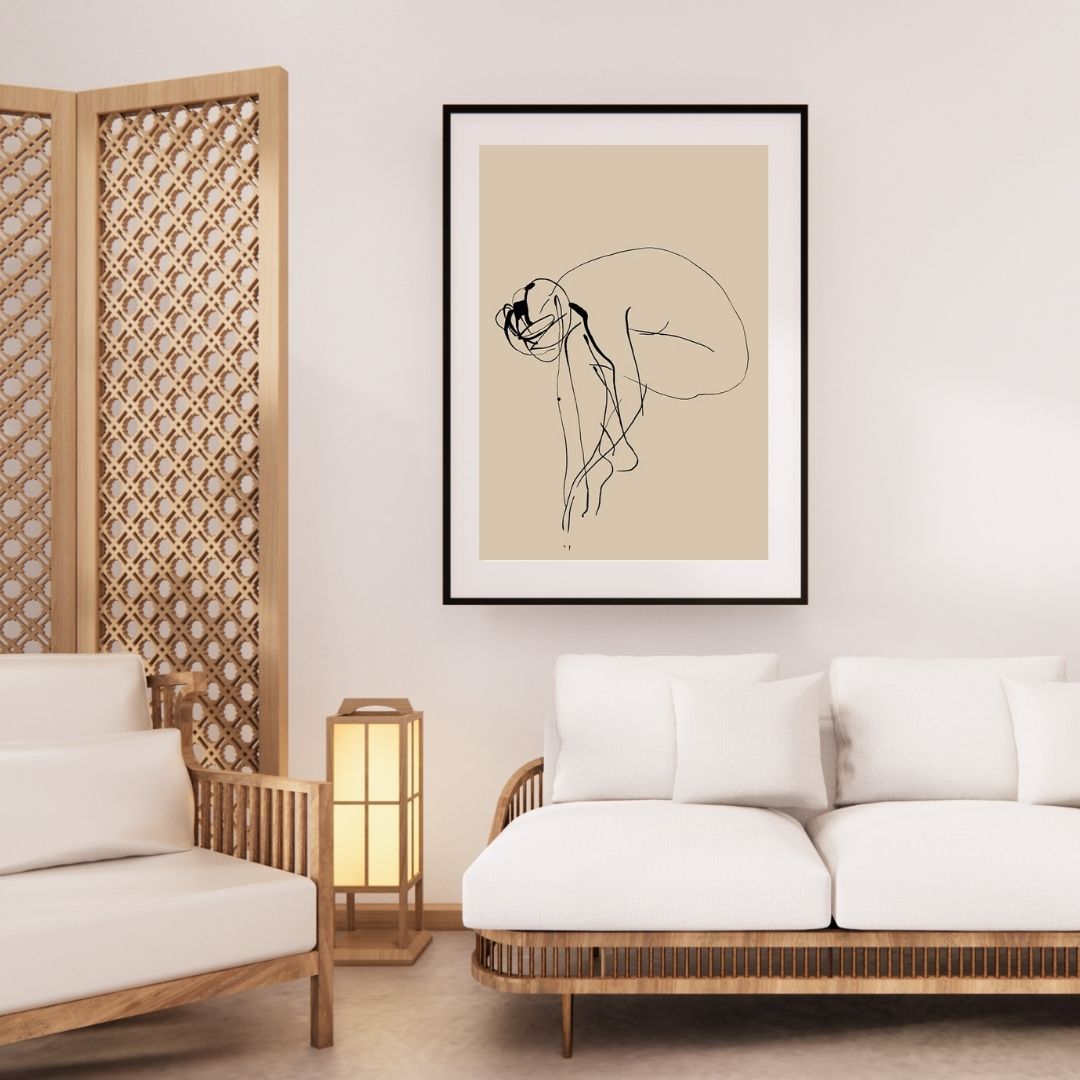 Abstract Line Vase Girl Retro Wabi-Sabi Wall Art Canvas Print Modern Beige Poster For Living Room Bedroom Home Decor
