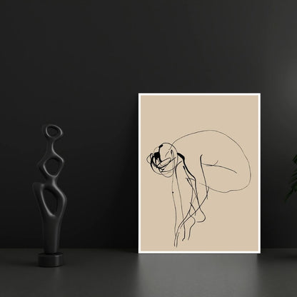 Abstract Line Vase Girl Retro Wabi-Sabi Wall Art Canvas Print Modern Beige Poster For Living Room Bedroom Home Decor