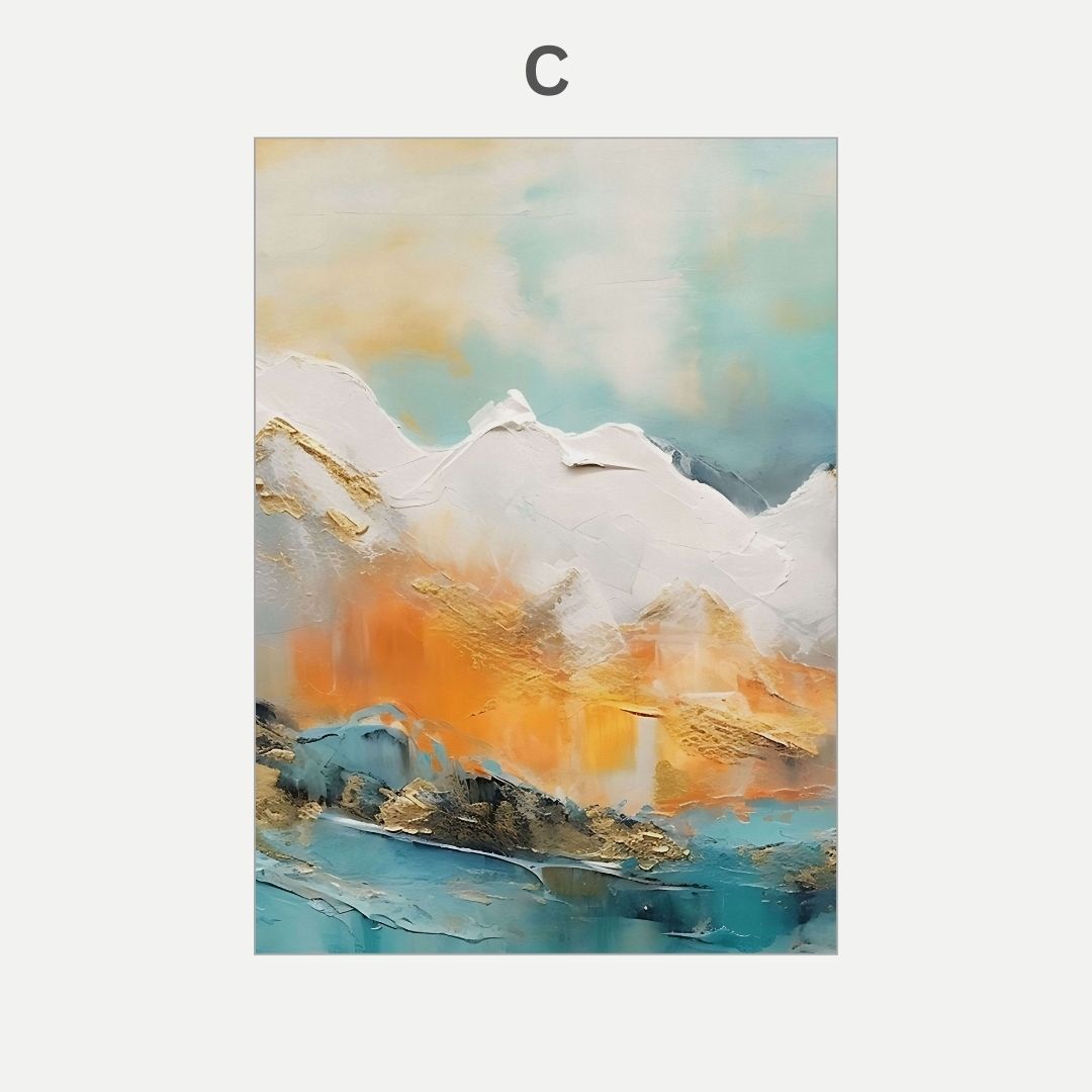 Abstract Mountain Landscape Wall Art Canvas Prints  Modern Textured Nature Art Golden Aesthetic Poster for Large Living Room Decor
