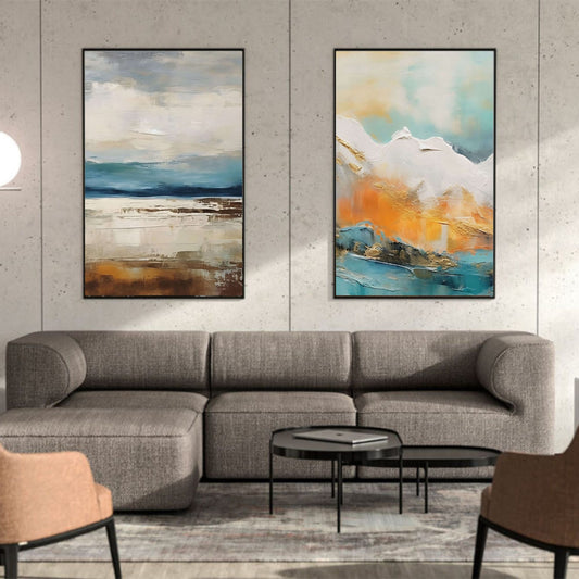 Abstract Mountain Landscape Wall Art Canvas Prints  Modern Textured Nature Art Golden Aesthetic Poster for Large Living Room Decor