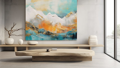 Abstract Mountain Landscape Wall Art Canvas Prints  Modern Textured Nature Art Golden Aesthetic Poster for Large Living Room Decor