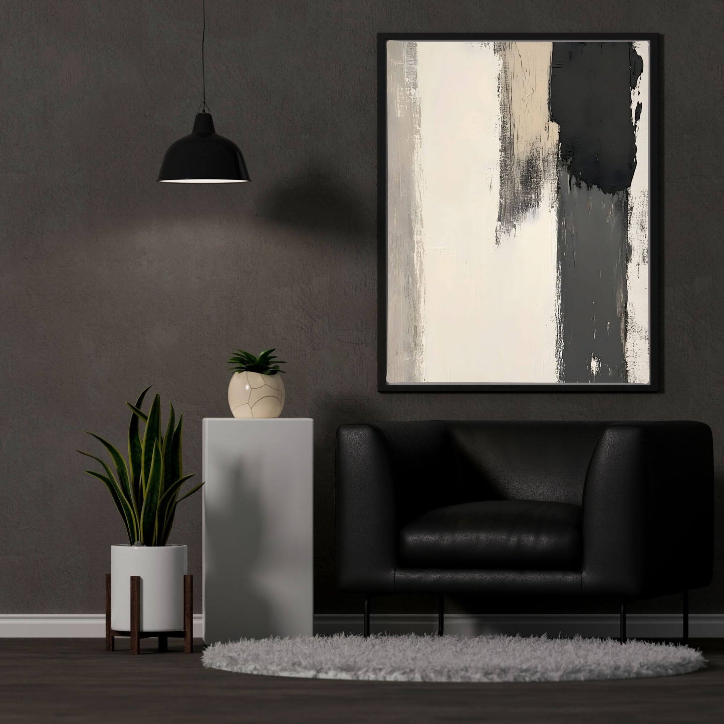 Abstract Neutral Brush Stroke Framed Wall Art Canvas Print - Modern Minimalist Beige Black Wall Art