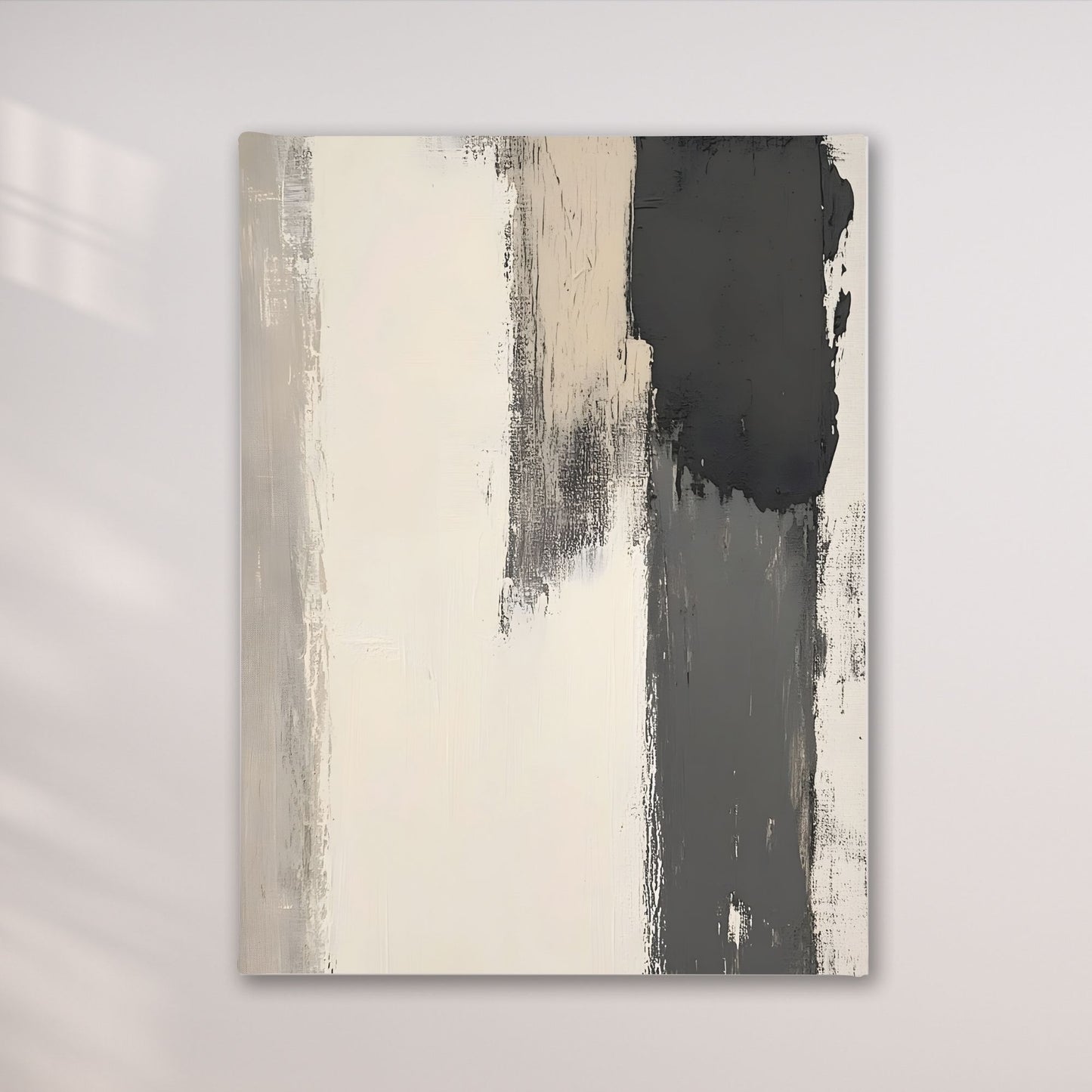 Abstract Neutral Brush Stroke Framed Wall Art Canvas Print - Modern Minimalist Beige Black Wall Art