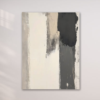 Abstract Neutral Brush Stroke Framed Wall Art Canvas Print - Modern Minimalist Beige Black Wall Art