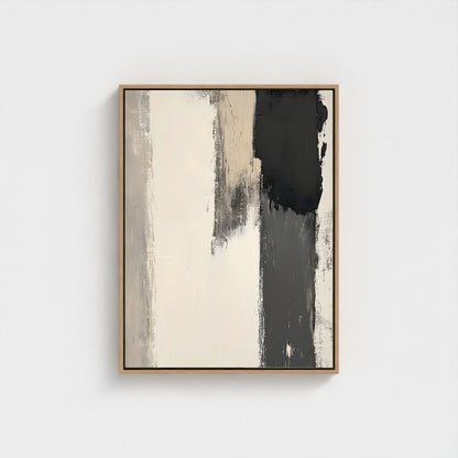 Abstract Neutral Brush Stroke Framed Wall Art Canvas Print - Modern Minimalist Beige Black Wall Art