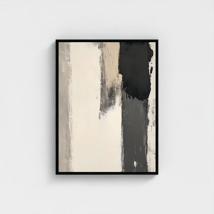 Abstract Neutral Brush Stroke Framed Wall Art Canvas Print - Modern Minimalist Beige Black Wall Art