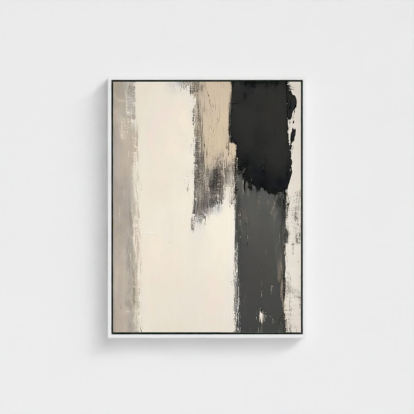 Abstract Neutral Brush Stroke Framed Wall Art Canvas Print - Modern Minimalist Beige Black Wall Art