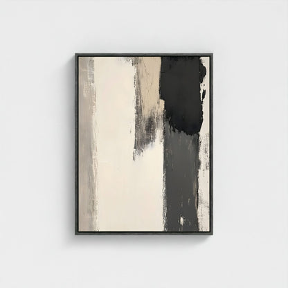 Abstract Neutral Brush Stroke Framed Wall Art Canvas Print - Modern Minimalist Beige Black Wall Art