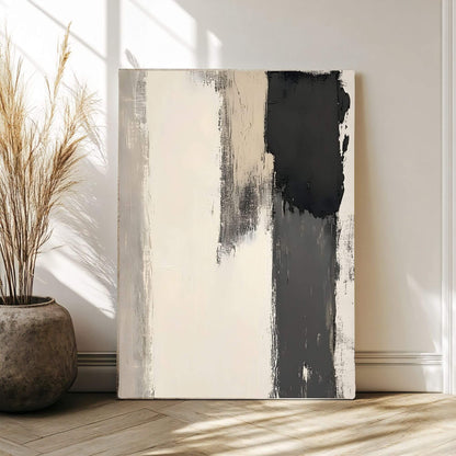 Abstract Neutral Brush Stroke Framed Wall Art Canvas Print - Modern Minimalist Beige Black Wall Art