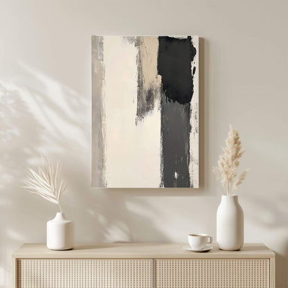 Abstract Neutral Brush Stroke Framed Wall Art Canvas Print - Modern Minimalist Beige Black Wall Art