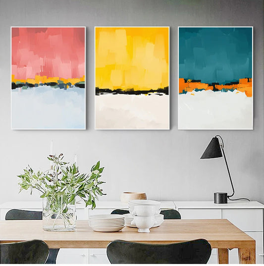 Abstract Pink Yellow Blue Color Block Modern Canvas Prints Wall Art For Minimalist Living Room Office Décor