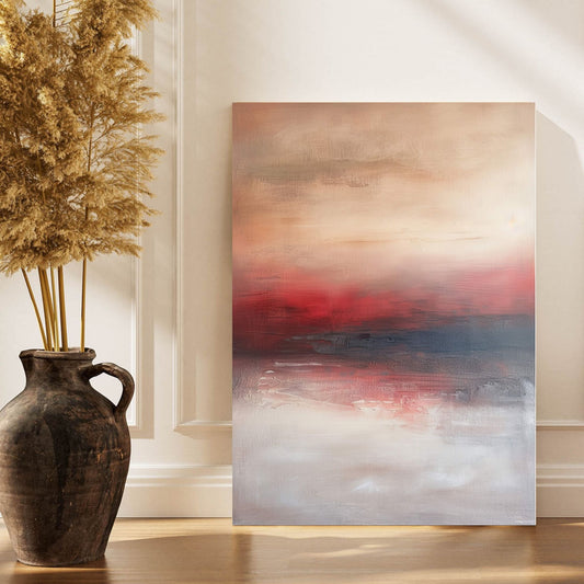 Abstract Red Horizon Framed Wall Art Canvas Print - Modern Landscape Artwork