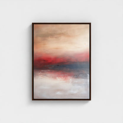 Abstract Red Horizon Framed Wall Art Canvas Print - Modern Landscape Artwork