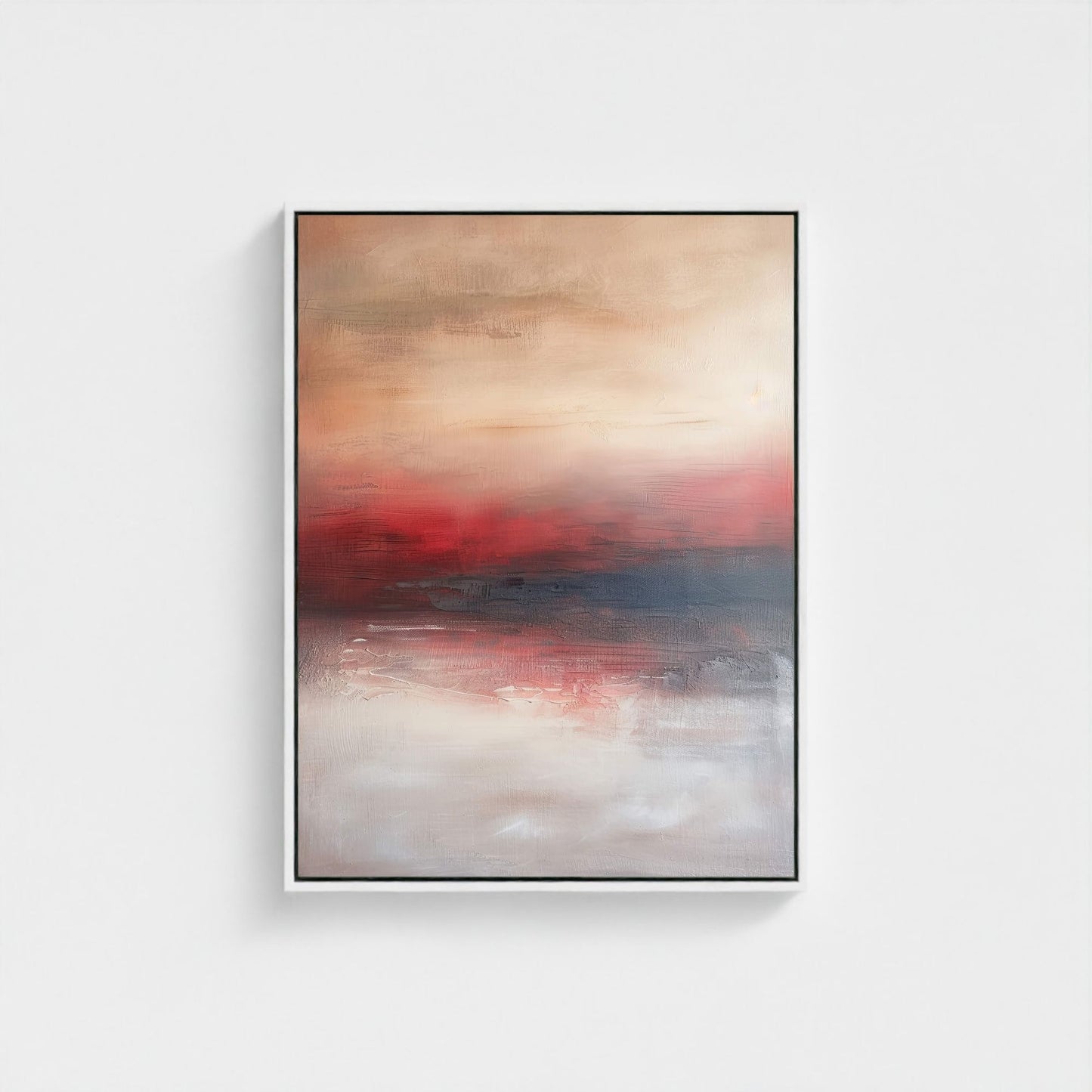 Abstract Red Horizon Framed Wall Art Canvas Print - Modern Landscape Artwork
