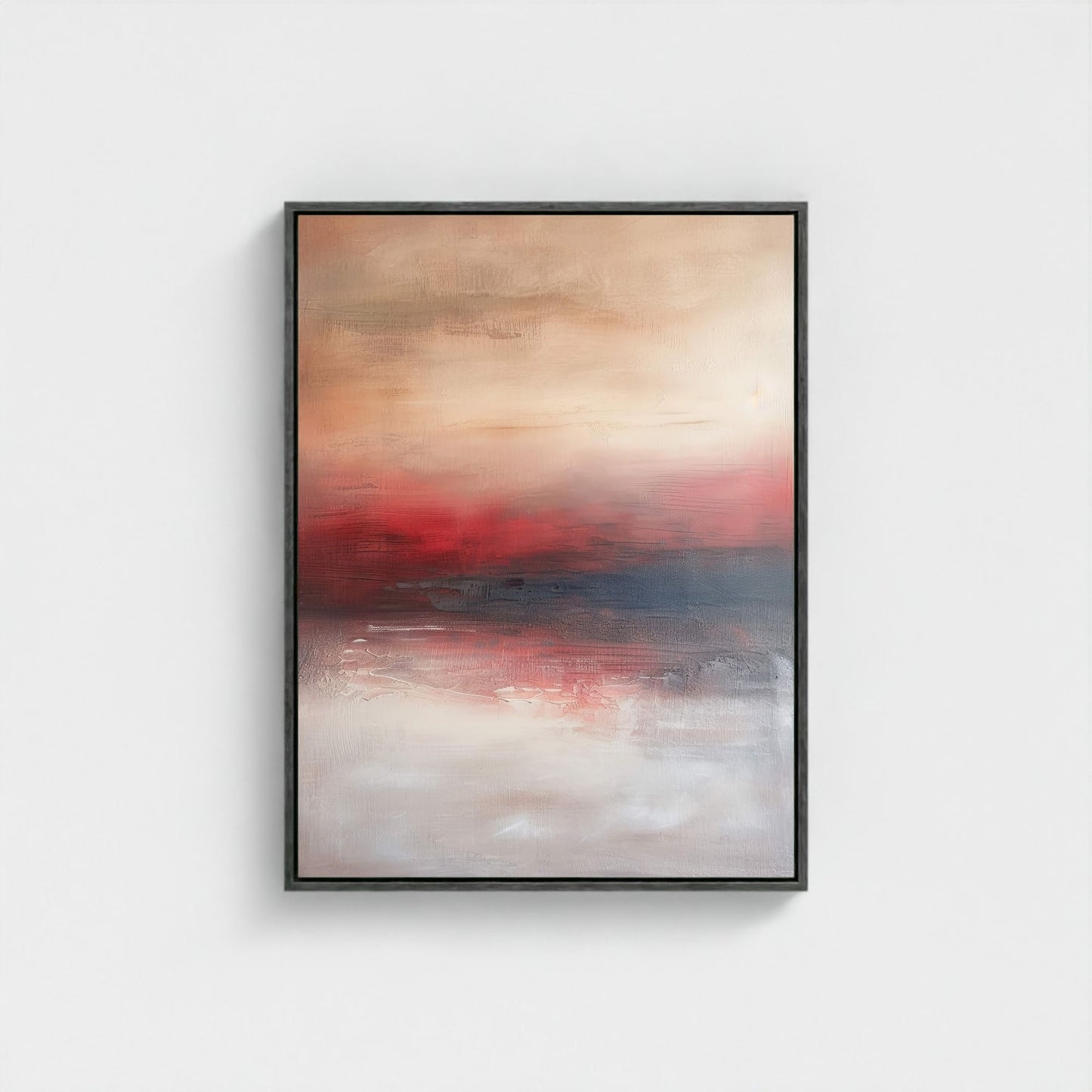 Abstract Red Horizon Framed Wall Art Canvas Print - Modern Landscape Artwork