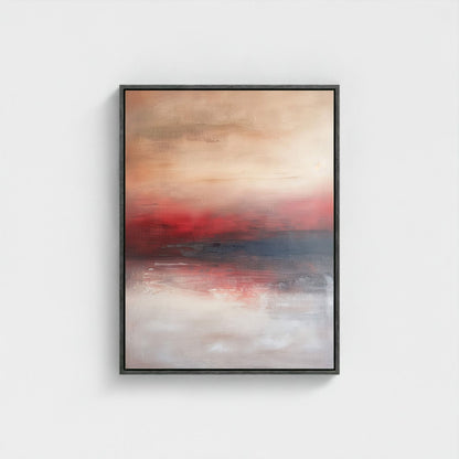 Abstract Red Horizon Framed Wall Art Canvas Print - Modern Landscape Artwork