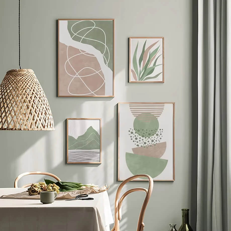 Abstract Sage Green Geometric Boho Wall Art Canvas Print For Modern Living Room Bedroom Home Decor