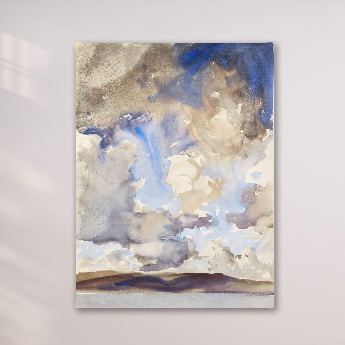 Abstract Watercolor Landscape Wall Art Canvas Print - Framed Neutral Blue Beige Sky Wall Art