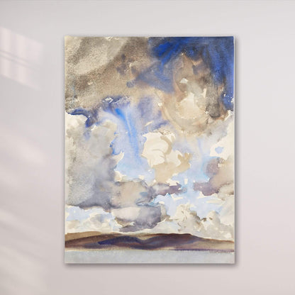 Abstract Watercolor Landscape Wall Art Canvas Print - Framed Neutral Blue Beige Sky Wall Art