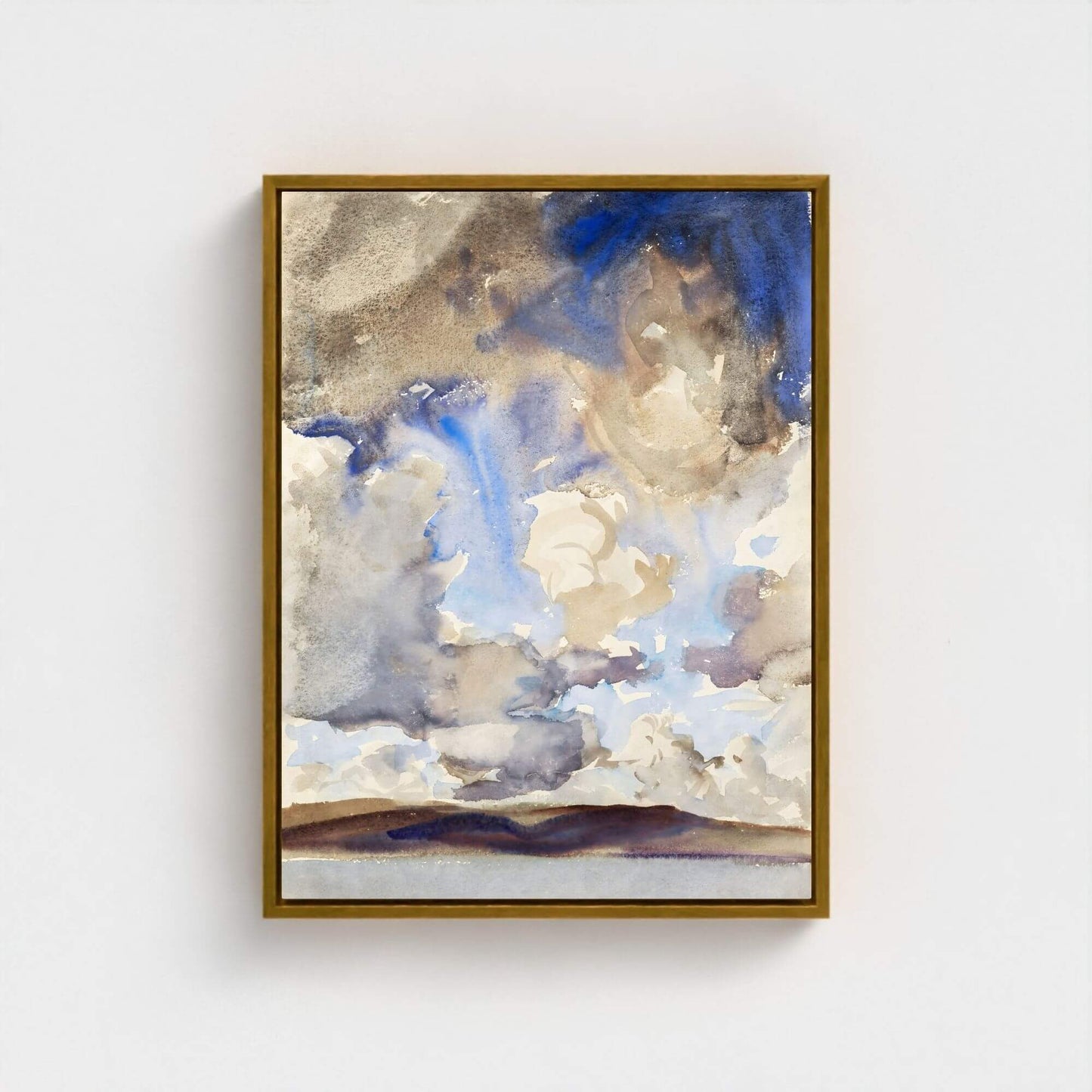Abstract Watercolor Landscape Wall Art Canvas Print - Framed Neutral Blue Beige Sky Wall Art