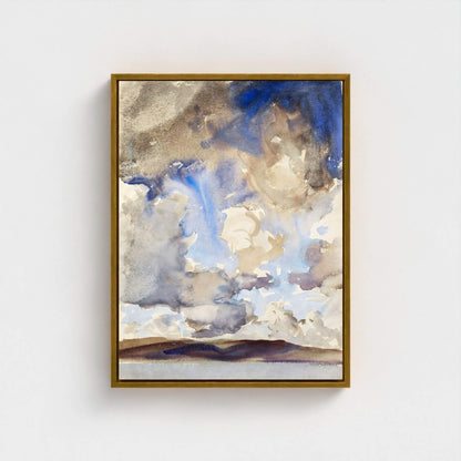 Abstract Watercolor Landscape Wall Art Canvas Print - Framed Neutral Blue Beige Sky Wall Art