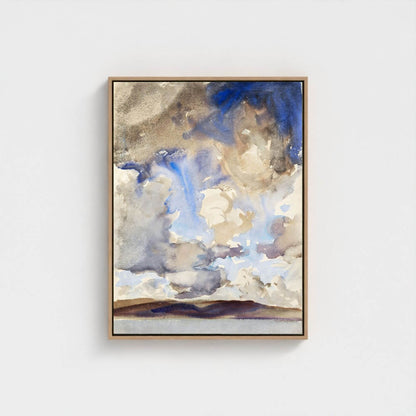 Abstract Watercolor Landscape Wall Art Canvas Print - Framed Neutral Blue Beige Sky Wall Art
