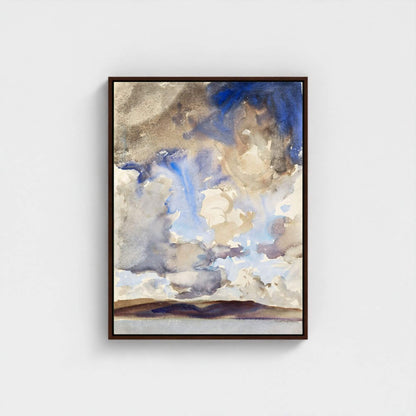 Abstract Watercolor Landscape Wall Art Canvas Print - Framed Neutral Blue Beige Sky Wall Art