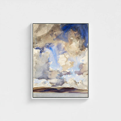 Abstract Watercolor Landscape Wall Art Canvas Print - Framed Neutral Blue Beige Sky Wall Art