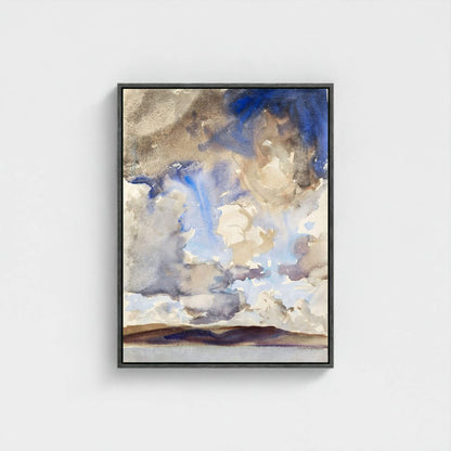 Abstract Watercolor Landscape Wall Art Canvas Print - Framed Neutral Blue Beige Sky Wall Art