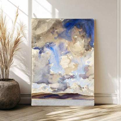 Abstract Watercolor Landscape Wall Art Canvas Print - Framed Neutral Blue Beige Sky Wall Art
