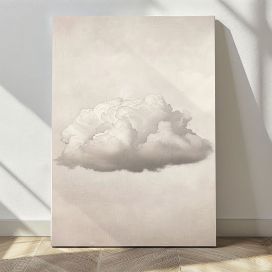 Abstract White Cloud Wall Art Canvas - Framed Minimalist Pastel Sky Wall Art