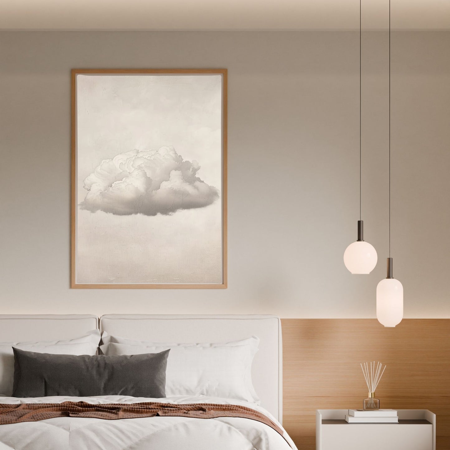 Abstract White Cloud Wall Art Canvas - Framed Minimalist Pastel Sky Wall Art