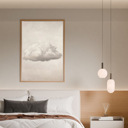 Abstract White Cloud Wall Art Canvas - Framed Minimalist Pastel Sky Wall Art